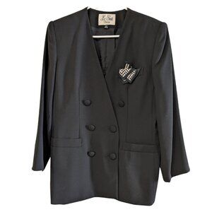 Le Suit Petite 10P Black Double-Breasted Blazer Rare Vintage 1990's